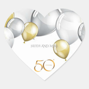 50° Aniversario pegatinas del corazón/nombres pers