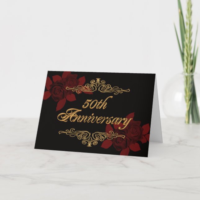 50° aniversario tarjeta de fiesta invita al negro  (Anverso)