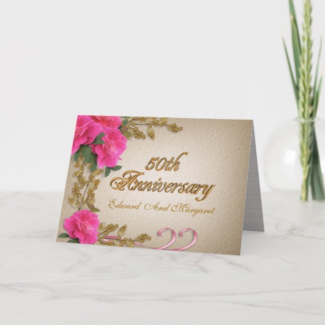 50° aniversario tarjeta de invitación rosas elegan (Anverso)