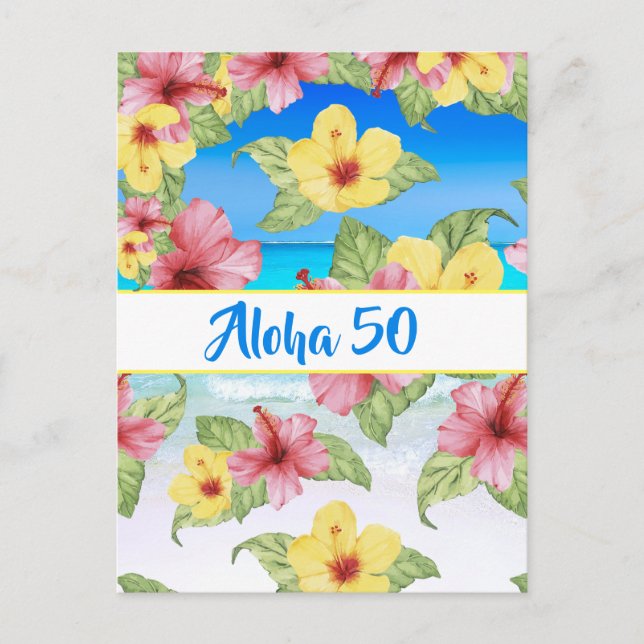 50 cumpleaños Flor tropical Aloha 50 invitaciones (Anverso)