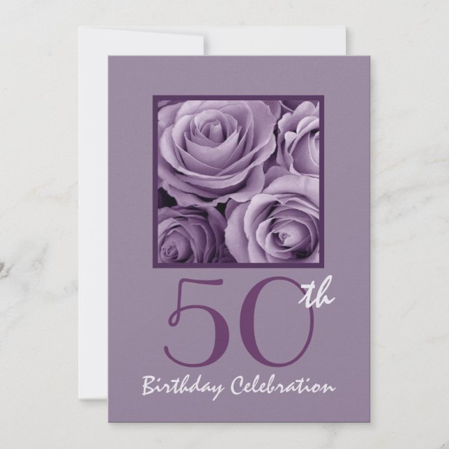 50° cumpleaños invitación a Rosas Lilac Purple (Anverso)