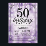 50 cumpleaños invitación Purpurina morado<br><div class="desc">Invitación a los 50 años con luz de cadena púrpura con fondo morado Purpurina. Cumpleaños Púrpura. Cumpleaños de adultos. Invitar el cumpleaños de hombres o mujeres. 13. 15. 16. 18. 20. 21. 30. 40. 50. 60. 70. 80. 90. 100. Cualquier edad. Para más personalización, haga clic en el botón "Personalizar"...</div>