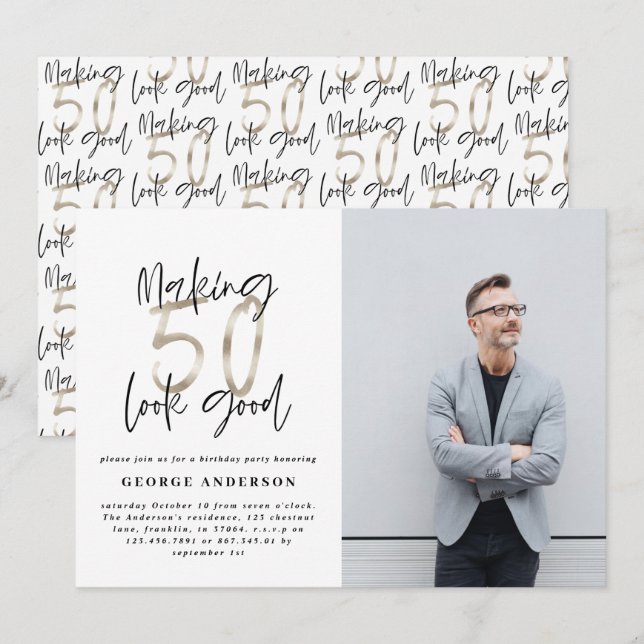 50 cumpleaños plata negra elegante moderno único (Anverso / Reverso)