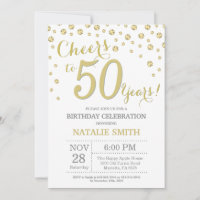 50 cumpleaños Purpurina de oro invitación para dia