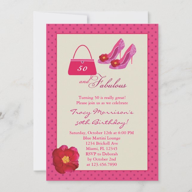 50 e invitación fabulosa del cumpleaños de la moda (Anverso)