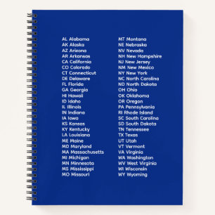 50 estados en orden alfabético - Cuaderno azul rea