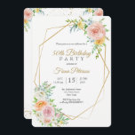 50. Invitación a la fiesta de cumpleaños<br><div class="desc">Fotograma dorado y rosas rosas rosas color 50 cumpleaños,  tarjeta de invitación de fiesta. Encuentre productos a su alcance en nuestra tienda o póngase en contacto con nosotros.</div>