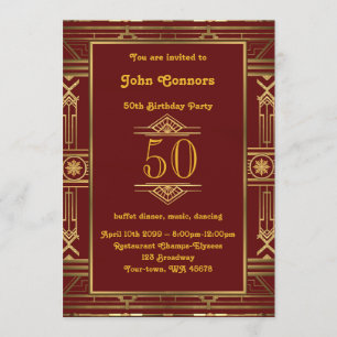 50, invitación de cumpleaños 50, estilo Gatsby