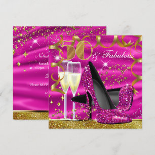 50 Invitación de cumpleaños fabulosa con brillo ro