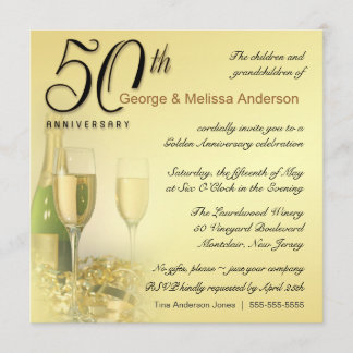 50.o aniversario elegante - invitaciones cuadradas