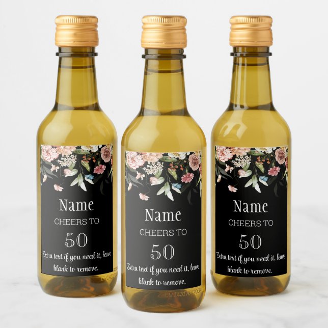 50 o cualquier cumpleaños, mini caída floral de vi (Botellas)