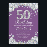 50.o Diamante púrpura y de plata de la invitación<br><div class="desc">50.o Invitación del cumpleaños. Diamante diamante de imitación púrpura y de plata. El golpe elegante del cumpleaños invita. Cumpleaños adulto. Cumpleaños de las mujeres. Cumpleaños de los hombres. Para el arreglo para requisitos particulares adicional, haga clic por favor el "personalizar él" botón y utilice nuestra herramienta de diseño para modificar...</div>