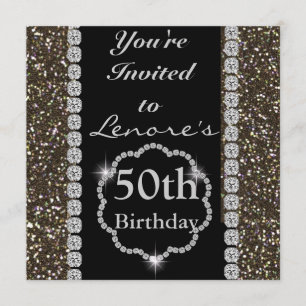 50.o Invitación CRISTALINA NEGRA del cumpleaños de
