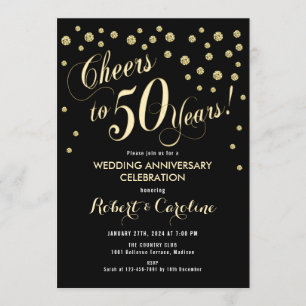 50.o Invitación del aniversario de boda - negro y