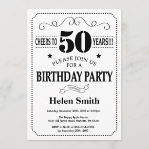 50.o Invitación del cumpleaños blanco y negro