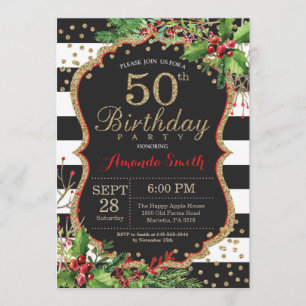 50.o Invitación del cumpleaños. Oro negro rojo del