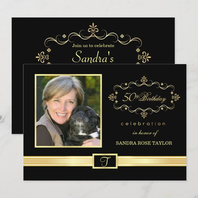 50.o Invitaciones de la fiesta de cumpleaños con (Anverso / Reverso)