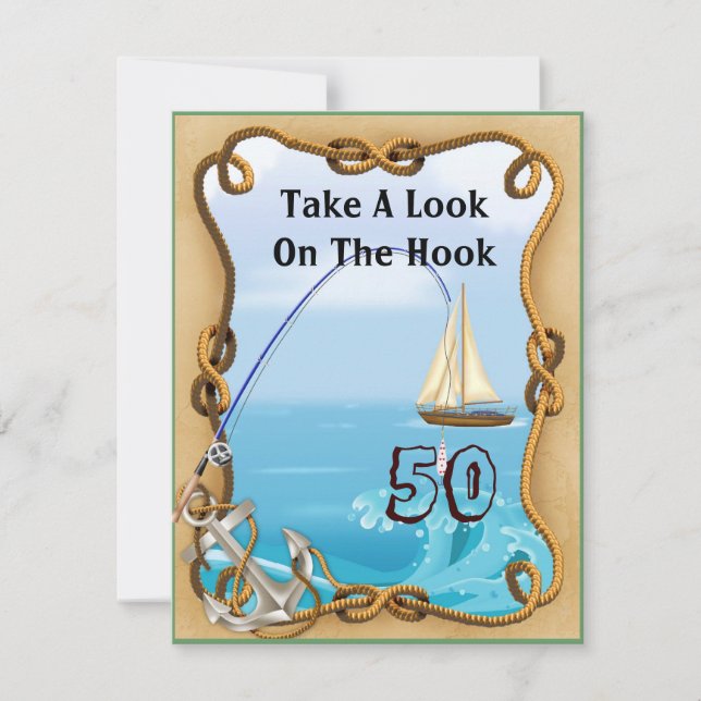50.o Invitaciones de la pesca del cumpleaños para (Anverso)