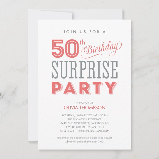 50.o Invitaciones del cumpleaños de la sorpresa (Anverso)
