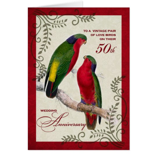 50.o Loros de Lorikeet del vintage del aniversario Tarjeta De Felicitación
