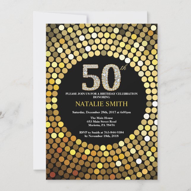 50.o Negro de la invitación del cumpleaños y (Anverso)
