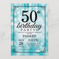 50.o Purpurina verde azulado de la invitación del