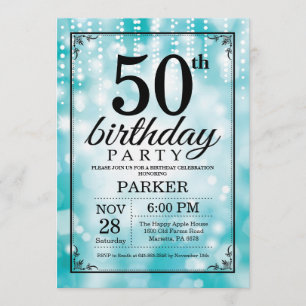 50.o Purpurina verde azulado de la invitación del