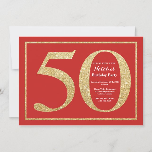 50.o Rojo de la invitación del cumpleaños y (Anverso)