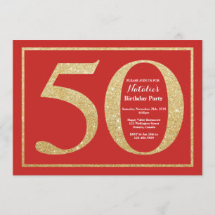 50.o Rojo de la invitación del cumpleaños y