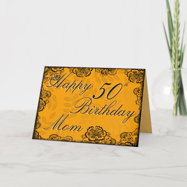 50.o Tarjeta del feliz cumpleaños - naranja floral (Anverso)