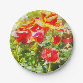 50 Platos de Papel Rosas Naranjas