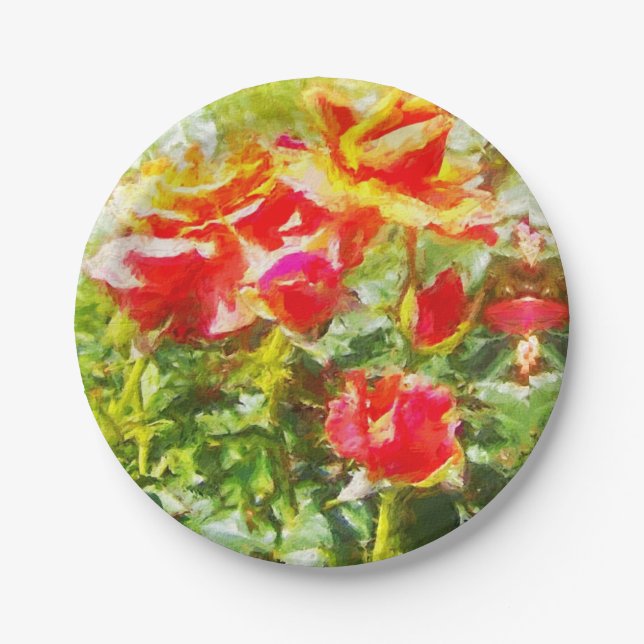 50 Platos de Papel Rosas Naranjas (Anverso)