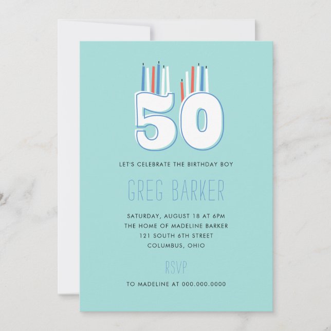 50 Velas 50 invitaciones a fiestas de cumpleaños (Anverso)