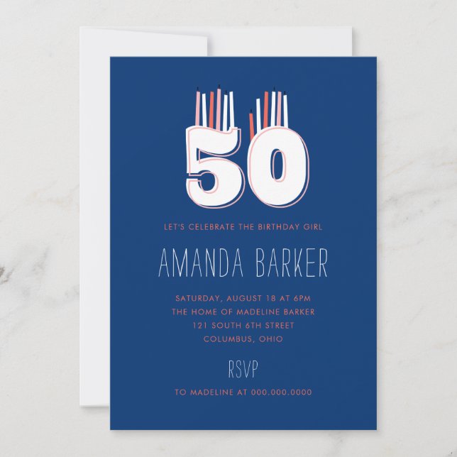50 Velas 50 invitaciones a fiestas de cumpleaños (Anverso)