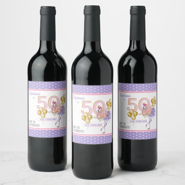 50 y Fabulosa Etiqueta de Vino Flamingo con Floral (Botellas)