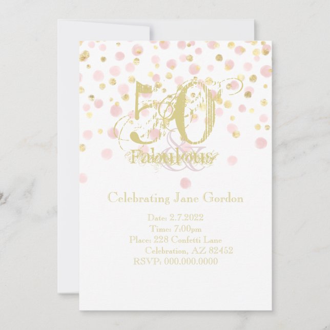 50 y fabulosa invitación a cumpleaños elegante (Anverso)