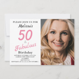 50 y fabulosa invitación a cumpleaños rosado con f