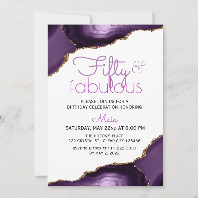 50 y fabulosa invitación a la Agata Púrpura Blanca (Anverso)