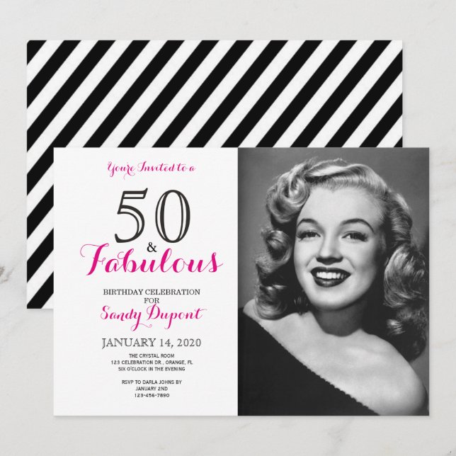 50 y fabulosa invitación a la fiesta de cumpleaños (Anverso / Reverso)