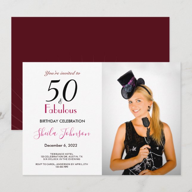 50 y fabulosa invitación a la fiesta de cumpleaños (Anverso / Reverso)
