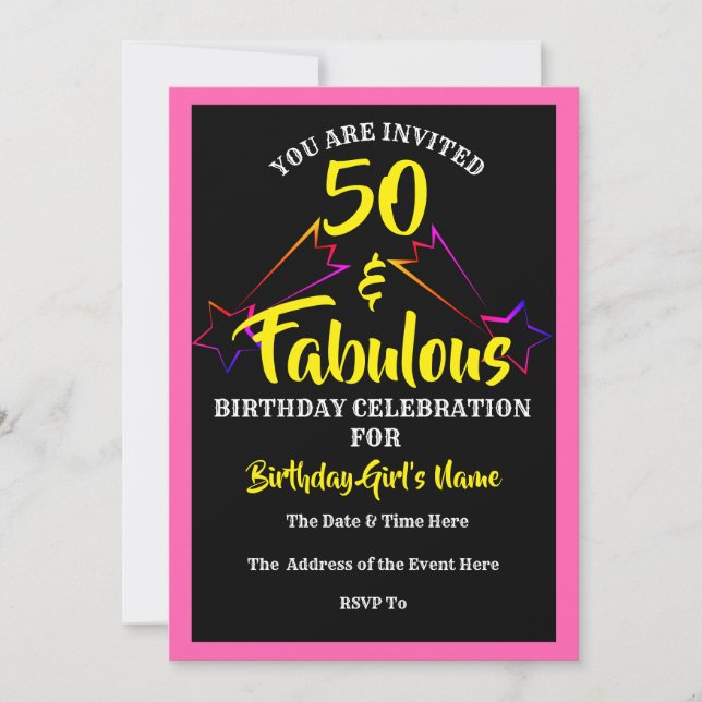 50 y fabulosa invitación a la fiesta de cumpleaños (Anverso)
