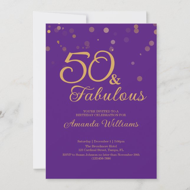50 y fabulosa invitación a la fiesta de cumpleaños (Anverso)