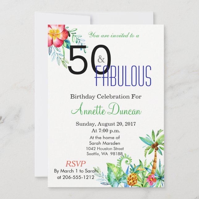 50 y fabulosa invitación a la fiesta floral tropic (Anverso)