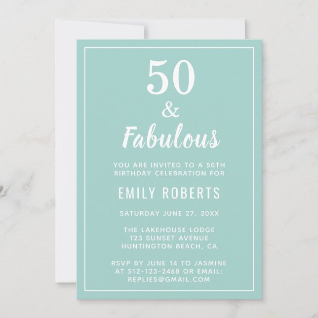 50 y fabulosa invitación a los 50 años del azul Ve (Anverso)
