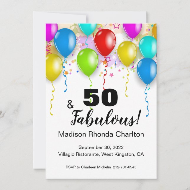 50 y fabulosa invitación a un globo brillante de c (Anverso)