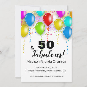 50 y fabulosa invitación a un globo brillante de c