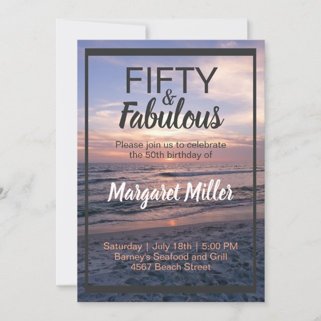 50 y fabulosa invitación al cumpleaños de Beach Su (Anverso)