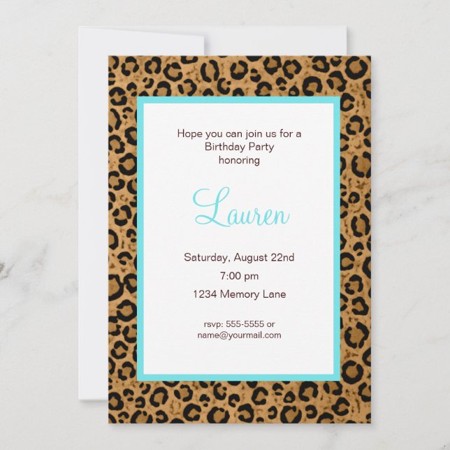 50 Y Fabulosa Invitación Al Cumpleaños De Leopardo (Anverso)