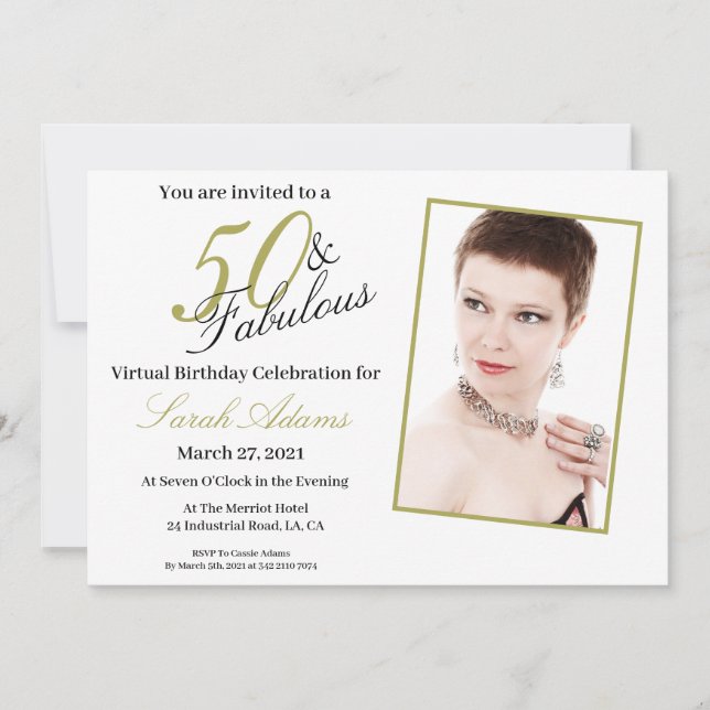 50 y fabulosa invitación al cumpleaños VIRTUAL de  (Anverso)