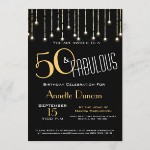 50 y fabulosa invitación al Glam Black Gold Lights